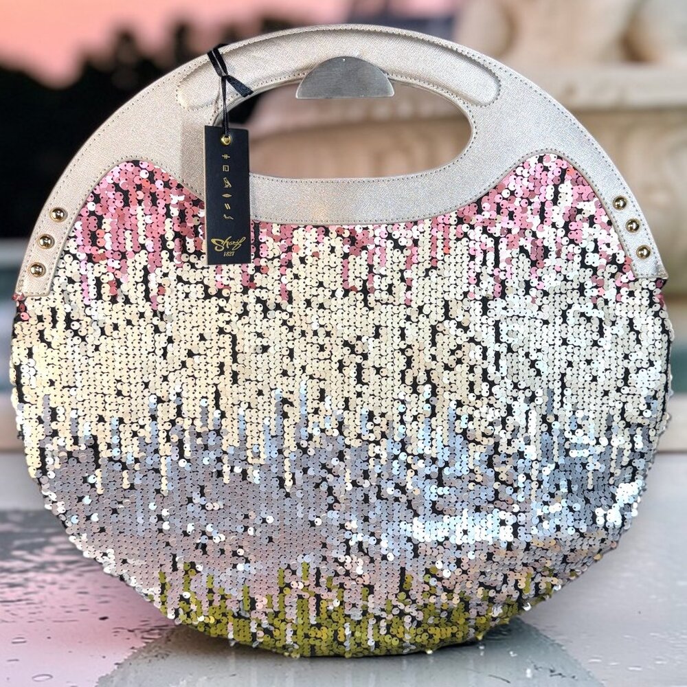 Sharif Rare Vintage Ombre Sequin & Leather Sculpted Handle Hobo Tote Bag - New